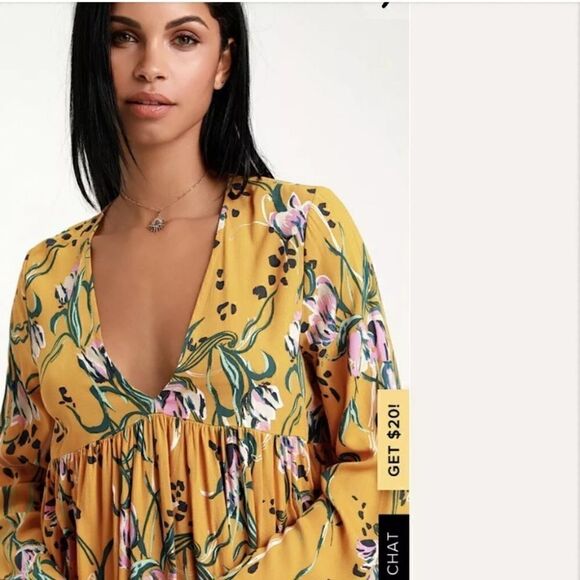 Free People Yellow Floral Mini Dress - Picture 3 of 9